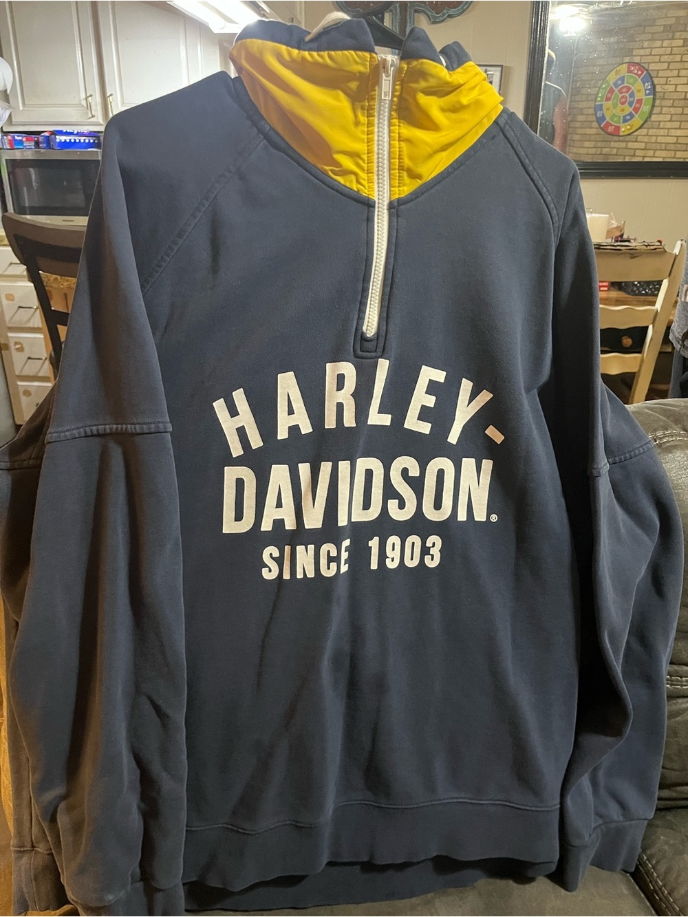 Harley-Davidson Navy Pullover with Yellow Hood Lining